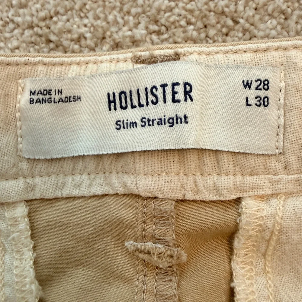 Hollister Slim Straight Chino Pants Mens 28x30 Tan Khaki Cotton Zip Pocket